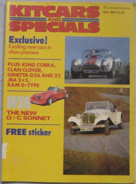 Kitcars & Specials magazine May 1986 featuring Clan Clover, Ginetta, JBA Falcon