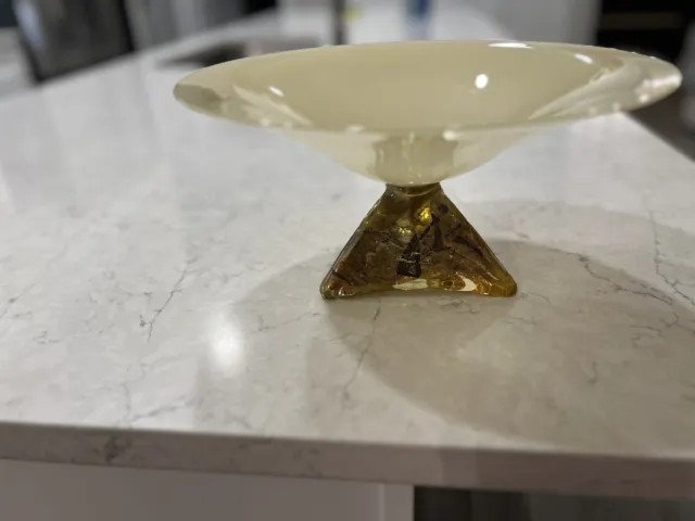 Willsea O’Brien Studio Art Glass Pyramid Pedestal Trumpet Bowl Signed EXC!