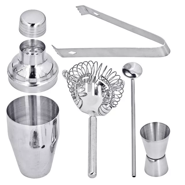 5 tlg Cocktail Shaker Set Bar Mixer Zubehör Edelstahl Messbecher Geschenkset