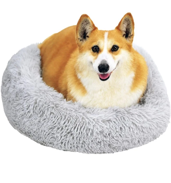 Donut Plush Pet Dog Cat Bed Fluffy Soft Warm Calming Bed Sleeping Kennel Nest
