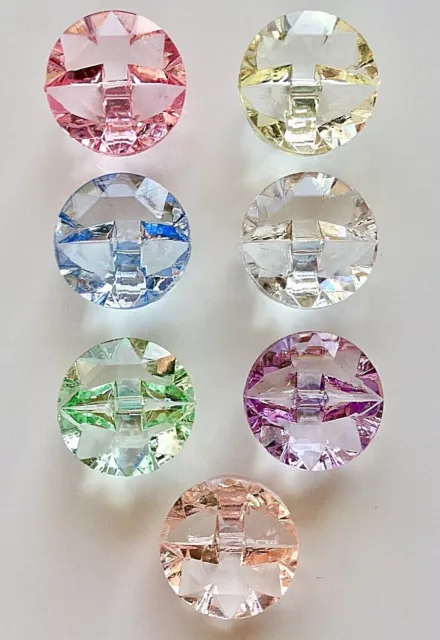 Pack of 6 Sparkly Crystal Gem Buttons, 12mm and 15mm, and 7 Colour Choices