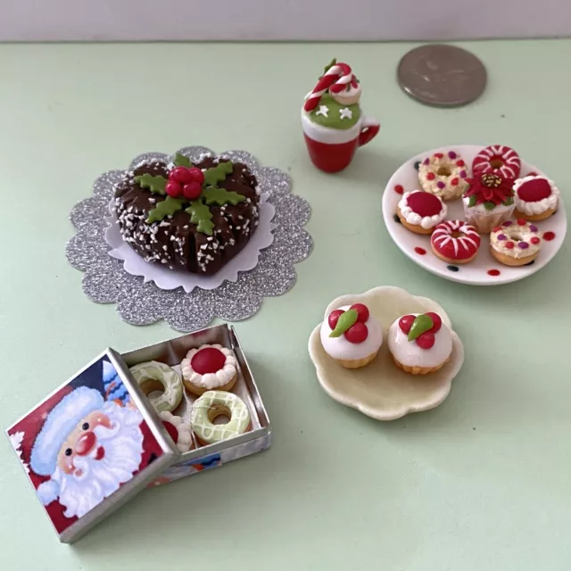 * NEW * DOLLS FOOD: CHRISTMAS HEART HOLLY CAKE, SANTA  DONUT TIN, MUG for BARBIE 2