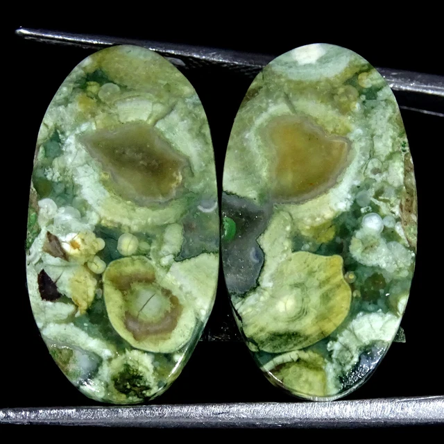 19.80Cts Natürlich Regenwald Jaspis Paar Rhyolite Oval Cabochon Lose Edelsteim