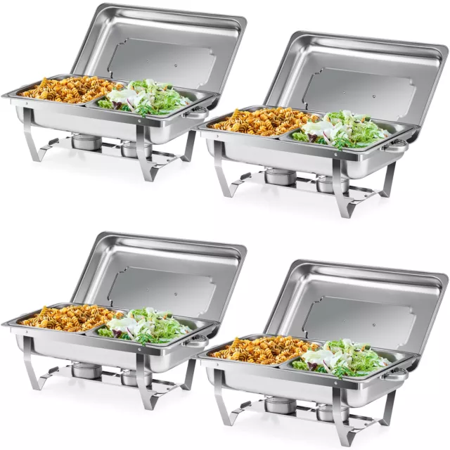 4-Pack Rectangle Chafing Dish Set 9L Stainless Steel Food Warmers 1/2 Food Pans