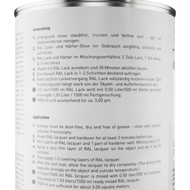 RAL 7045 Telegris 1 Telegrey 1 brillant peinture acrylique 1,5L durcisseur y.c. 3