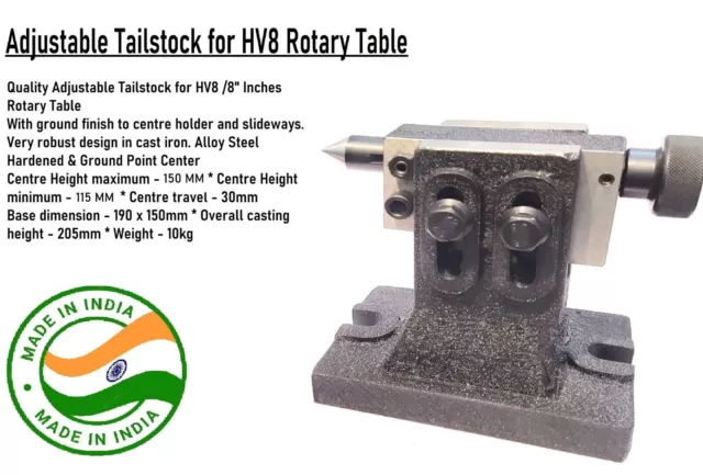 Adjustable Tailstock for HV8 Rotary Table- Hardened & Ground Point