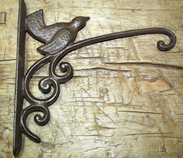 Cast Iron BLUEBIRD Garden Plant Hook Rustic BROWN Finish Heavy Duty Bird