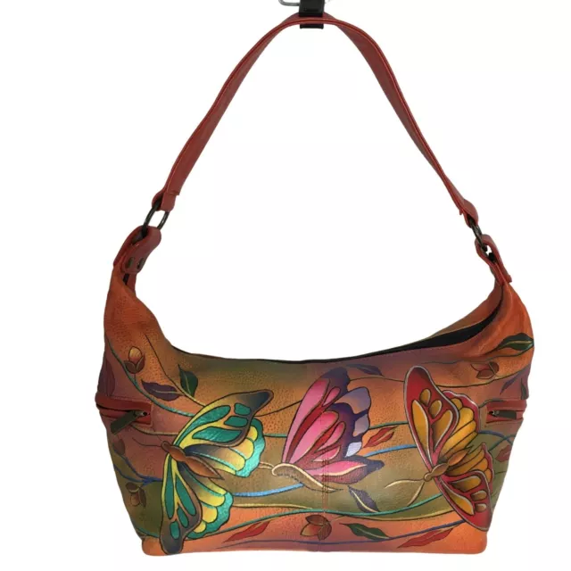 Anuschka NEVER USED Handpainted Leather Medium Hobo Shoulder Bag Butterfly NEW