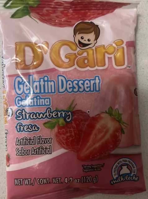 PAQUETE DE 2 PAQUETES DE GELATINA DE POSTRE FRESA / GELATINA DE FRESA 4,2 oz. / 120 g CADA UNO