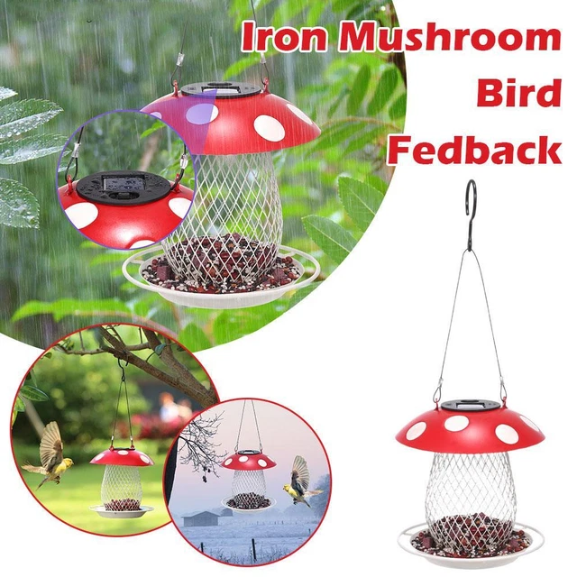 Hanging Metal Bird Feeder For Peanut Mushroom Design Wildlife Gif Garden