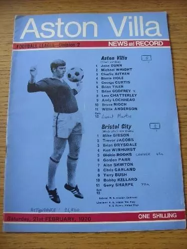 21/02/1970 Aston Villa v Bristol City  (Slight Crease, Team Changes). No obvious