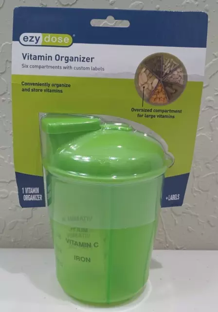 Organizador de vitaminas EZY DOSIS, 6 compartimentos grandes, vitaminas y medicamentos de 30 días