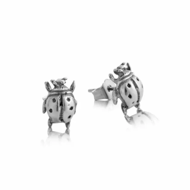 Azaggi 925 Sterling Silver 3D Tiny Ladybug Flying Insect Good Luck Stud Earrings 2