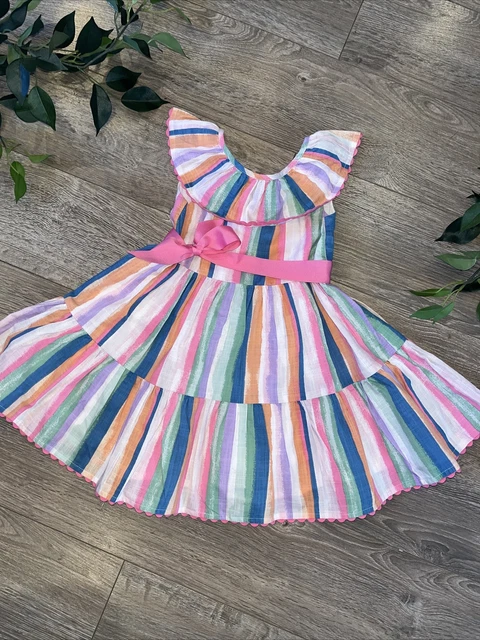 MONSOON girls rainbow stripe summer party occasion dress age 2-3