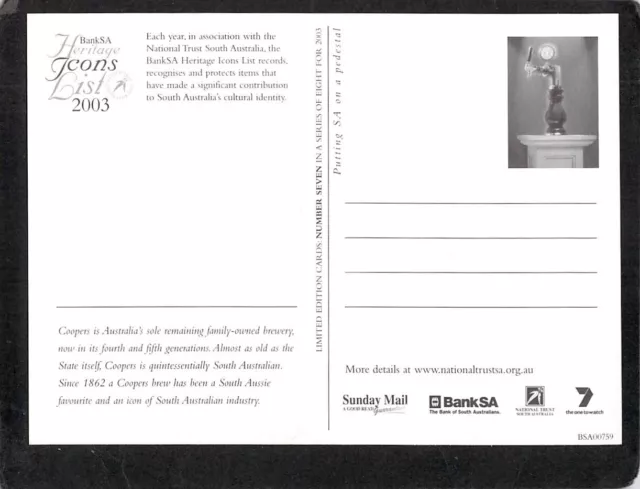 S0640 Australia BankSA 2003 Icon Coopers Brewery postcard 2