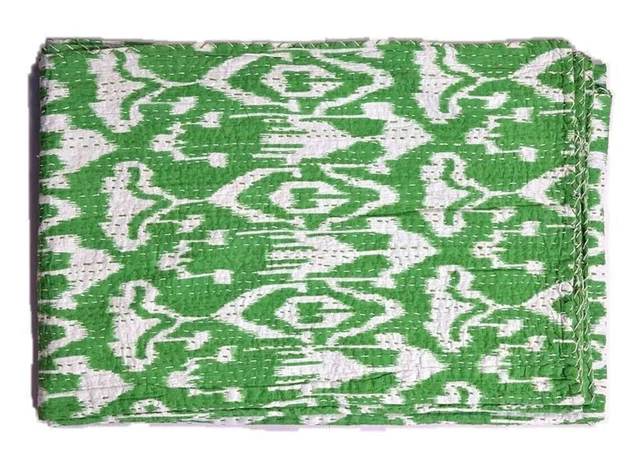 Edredón Kantha Algodón Estampado Ikat Manta Hecha a Mano Reina/Doble Gudri