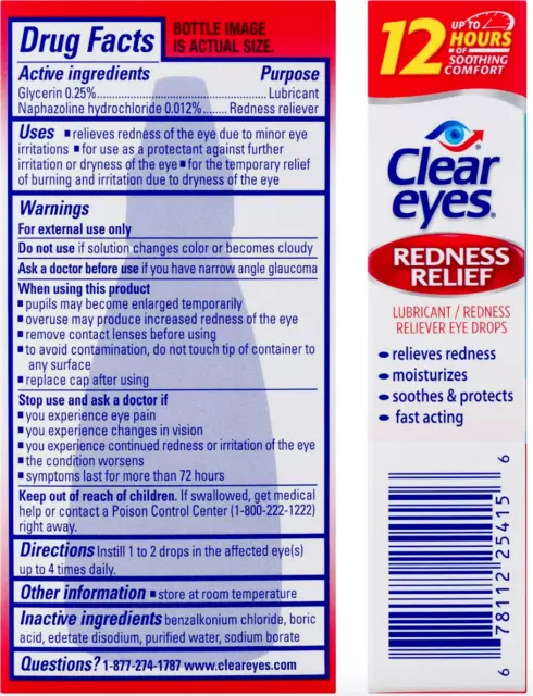 Clear Eyes Redness Relief 6 mL Gouttes soulage rougeurs et irritations des yeux 2