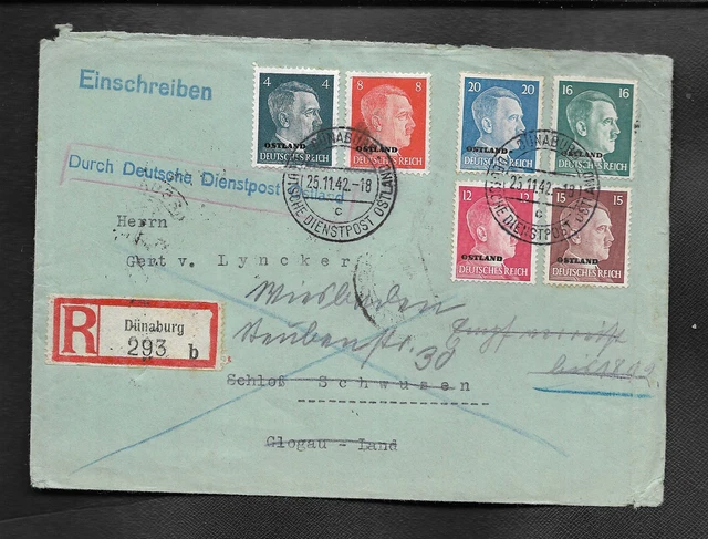 DR R-Brief Dünaburg Deutsche Dienstpost Ostland nach Glogau
