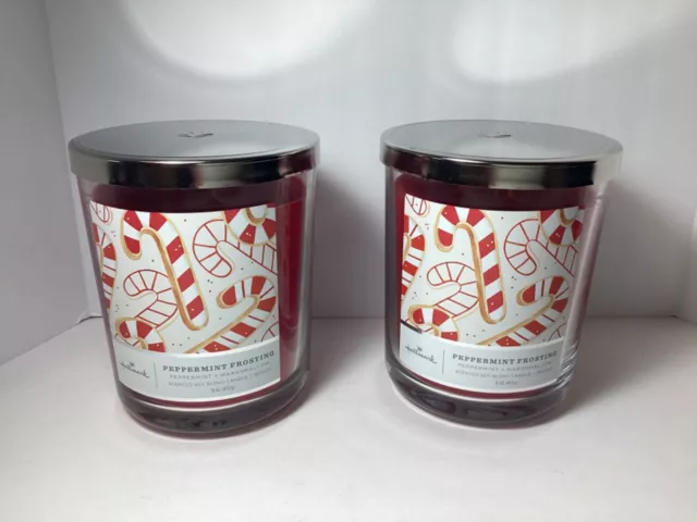 HALLMARK PEPPERMINT FROSTING CHRISTMAS 3 WICK JAR CANDLE 16 OUNCE (Set of 2)