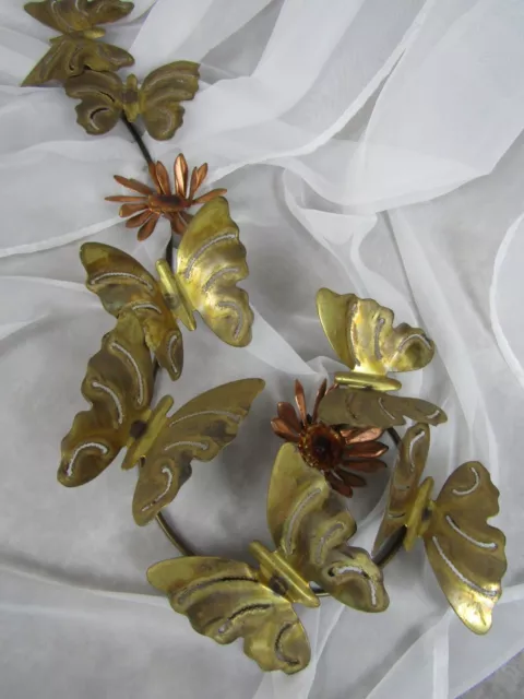 Vintage Brass copper Metal Wall Hanging Home Decor Flowers Butterflies MCM