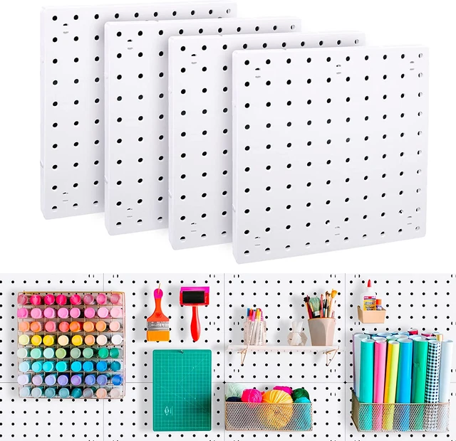 4Pcs Peg Board, Pegboard Wall Organizer Panels, White Pegboard Wall Mount, ABS P