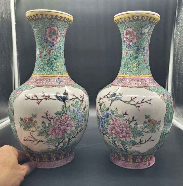 A Pair Of Chinese Early 20th Century Hand Enamelled Vase