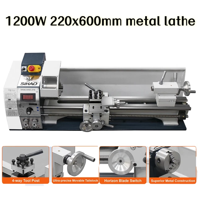 HOARLICN Mini-Drehmaschine 96W – Tischdrehbank Für Holz, 4000-9000 U/min, 7 Geschwindigkeiten, 12-24 V, Inkl. 6 Schnitzmesser – Perfekt Für DIY & Heimwerken