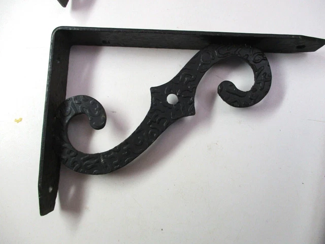 Gruppetto Corbel 2 Hammered Black Wrought Iron Shelf Wall Brackets 1960s Vintage 8