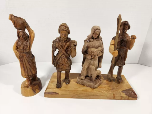 Lot Of 4 Vintage Hand Carved Wood European Figures Woman Man Soldiers