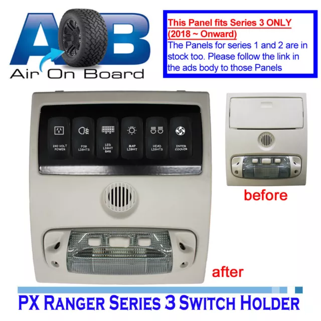 Switch Panel 6600RS-3 holder & 6 x Rocker Switches FORD PX3 RANGER ROOF CONSOLE