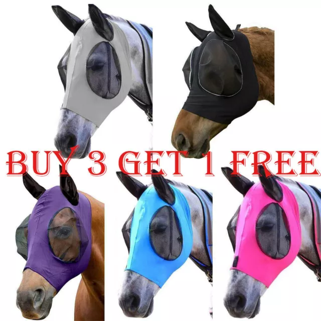 Horse Fly Mask Ears Hood Face Mesh Protection Anti-UV Mosquito