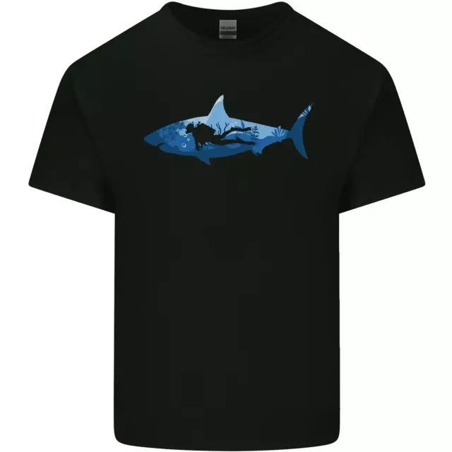 Great White Shark Scuba Diver Diving Mens Cotton T-Shirt Tee Top