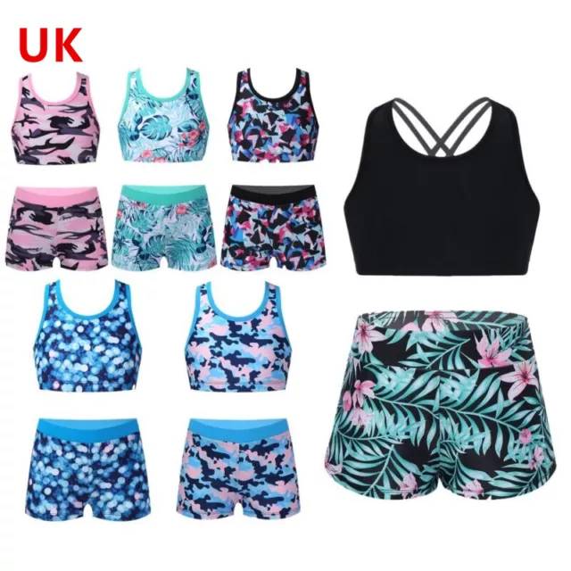 UK Kid Girls 2 Pieces Swimsuits Sleeveless Y-Shaped Back Tank Top with Boyshorts