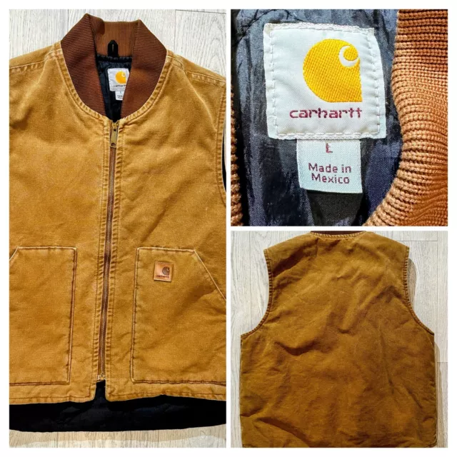 CARHARTT MENS ARCTIC Quilt-Lined Duck Canvas Zip Vest Lg Jacket Coat ...