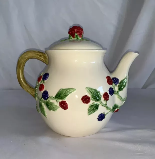World Market Berries On Vine Teapot White Porcelain