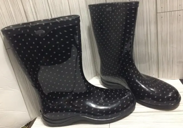 Sloggers Women's Waterproof Rain Garden Boot Black Purple Polka Dot Size  7