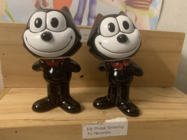 2 pcs Felix the Cat figure ceramic pottery rare 5 inches