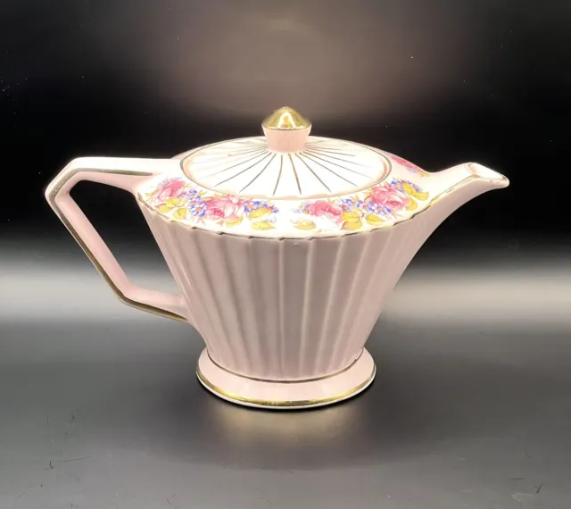 Sadler Art Deco Pink Teapot With Roses 1940s Made In England