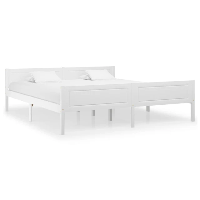 WHITE SOLID PINEWOOD Bed Frame 180x200 cm 6FT Super King, Sturdy Design