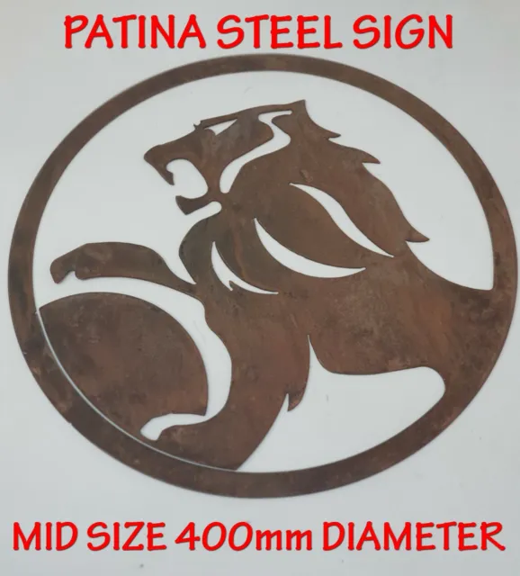 WEATHERED PATINA STEEL HOLDEN LION 400mm METAL SIGN for-SHED-GMH-VINTAGE-DEALER