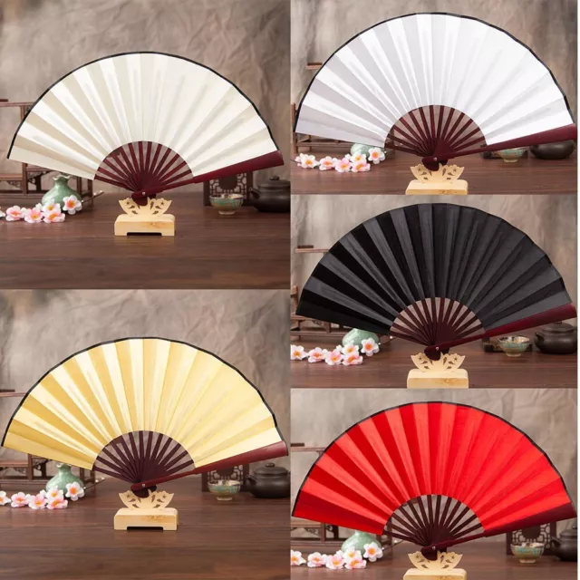 Chinese Style Folding Fan Bamboo Cloth Foldable Hand Held Dance Party Favor Gift