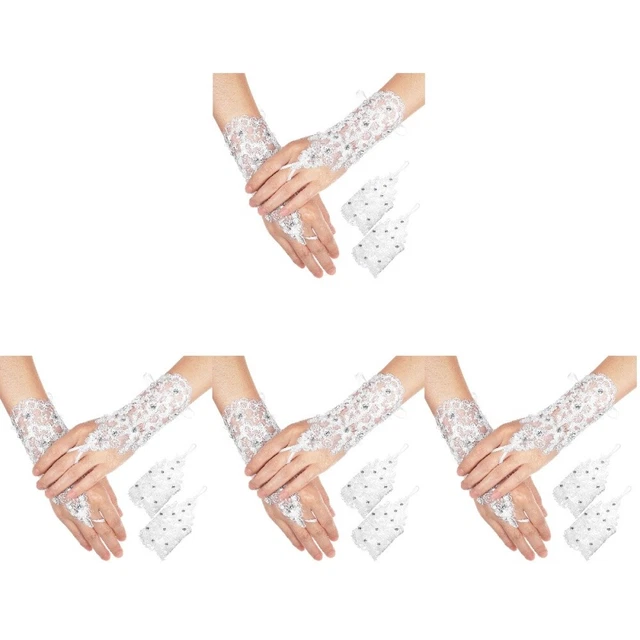 4 Paia Guanti Maglia Fiori Pizzo Ricamo Fiori Maglia Matrimonio Guanti Sposa