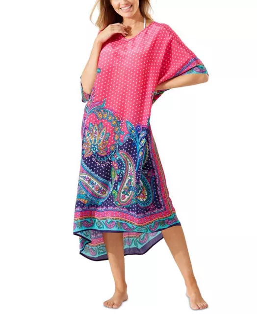 Tommy Bahama Women's Print V Neck Caftan Cover Up Dress Pink Size 34X16