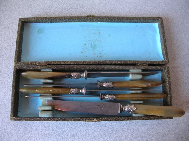 Eugene Potfer 5 couteaux a entremet metal argenté 1930