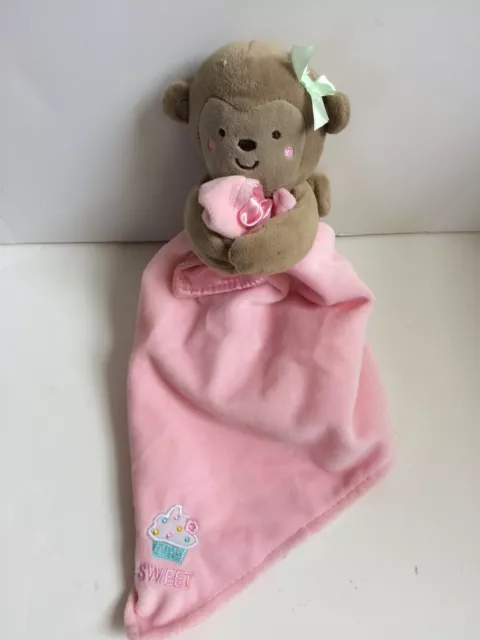 Carters  Child of Mine Monkey Pink Lovey Rattle Security Blanket Sweet Cupcake