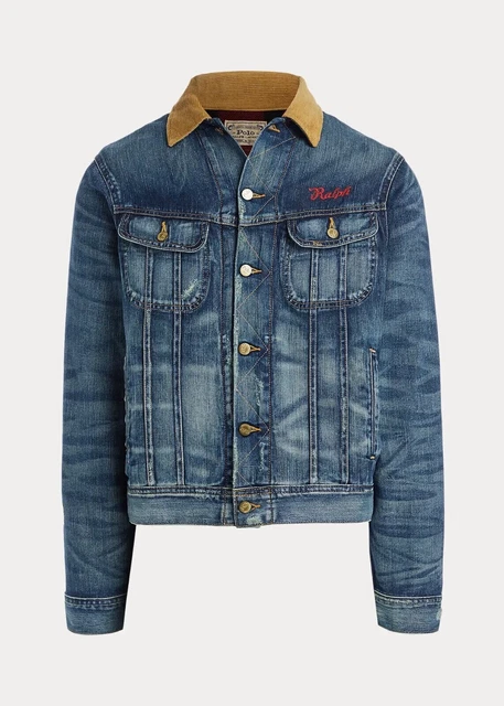 £495 NUOVA POLO Ralph Lauren bandiera USA ricamata denim giacca camionista uomo cappotto M