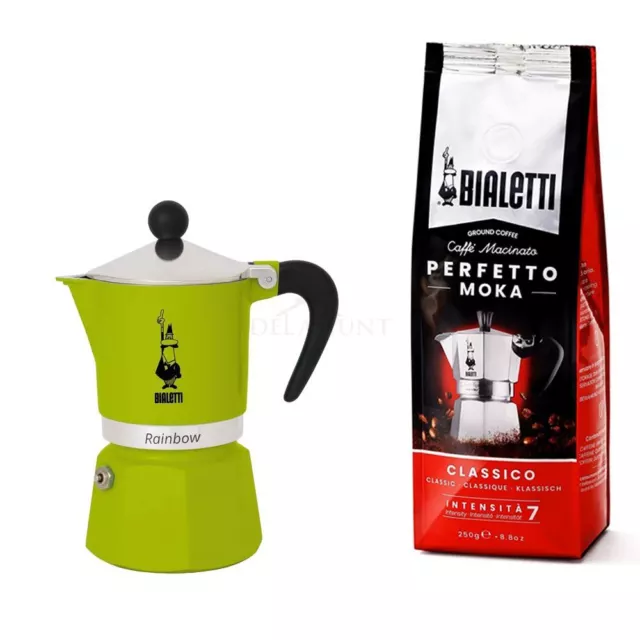 Bialetti 1 taza olla moka con cafetera arco iris estufa espresso cafetera verde