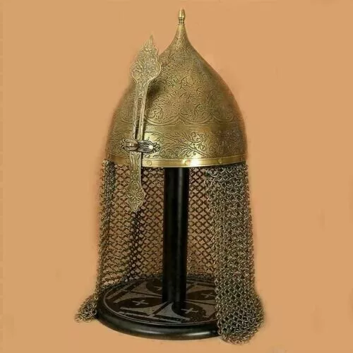 Knight 18ga Steel Medieval Indo-Persian Helmet Islamic Helmet with Chain mail