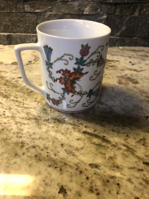 vintage chinese jingdezhen porcelain tea cup mug 16oz butterfly floral pattern