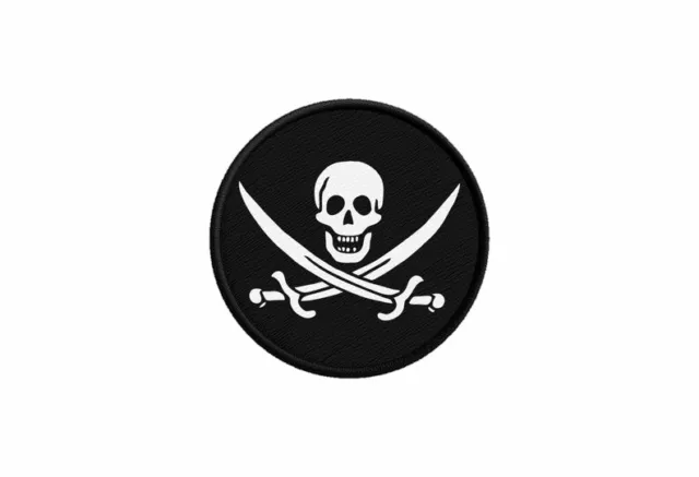 Patch ecusson drapeau pirate jack rackham imprime thermocollant rond cocarde